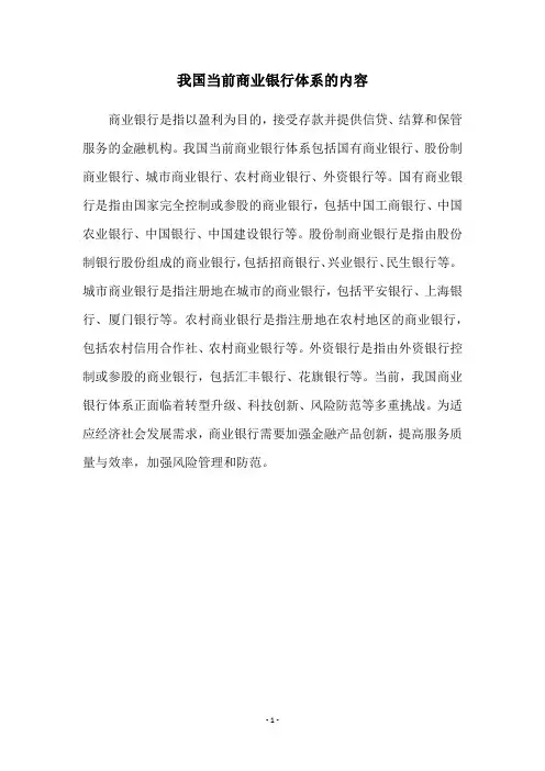 我国当前商业银行体系的内容