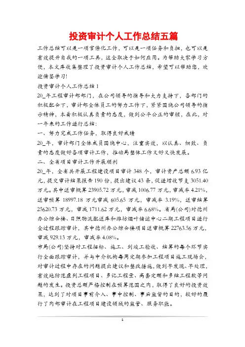 投资审计个人工作总结五篇