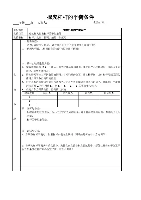 杠杆平衡条件实验报告单
