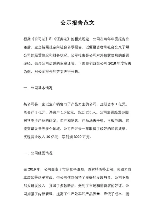 公示报告范文