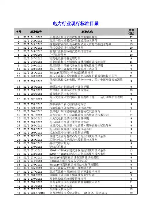 现行电力行业规范大全(2015版1月更新)