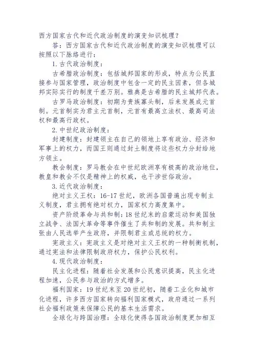 西方国家古代和近代政治制度的演变知识梳理