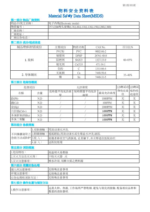电子内线物料安全资料表(MSDS)