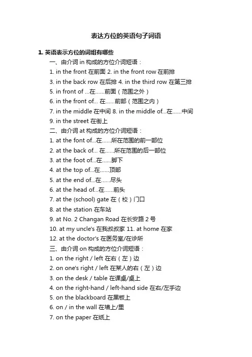 表达方位的英语句子词语