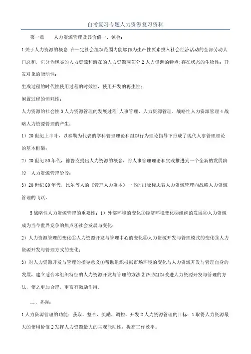 自考复习专题人力资源复习资料