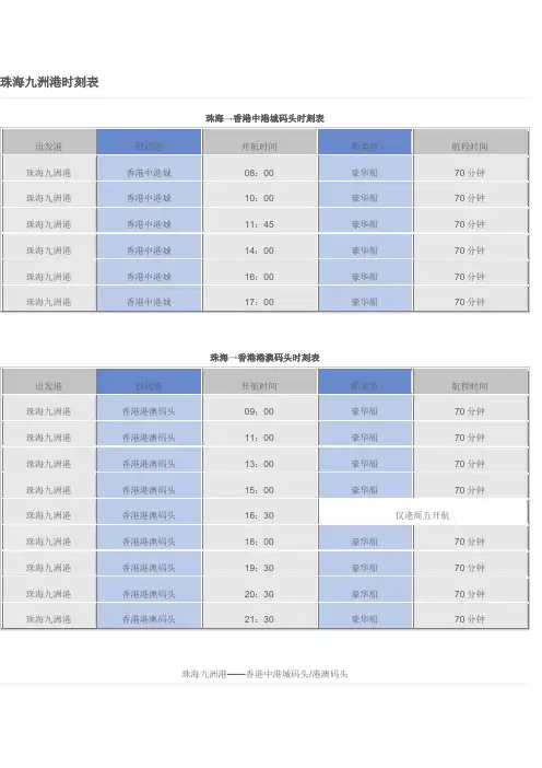 珠海九州港码头时刻表