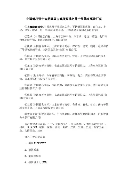 中国螺杆泵十大品牌国内螺杆泵排名前十品牌有哪些厂家