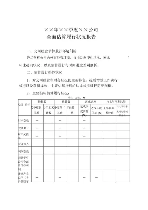 全面预算季度执行分析报告模板