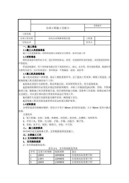 室内自动喷淋管道及配件安装-技术交底