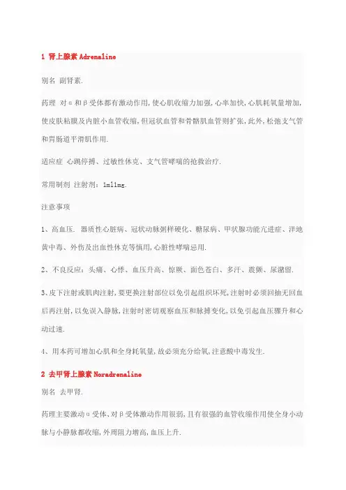 常用急救药品说明书