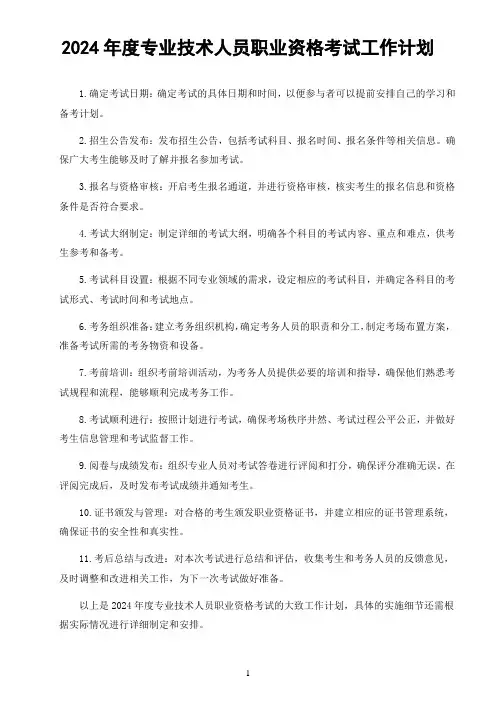 2024年度专业技术人员职业资格考试工作计划