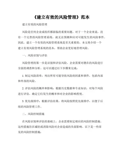 《建立有效的风险管理》范本