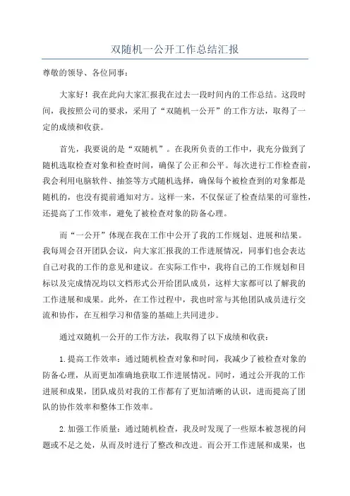 双随机一公开工作总结汇报