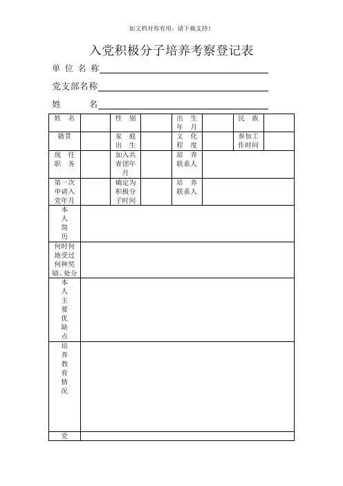 入党积极分子培养考察登记表2019年新版