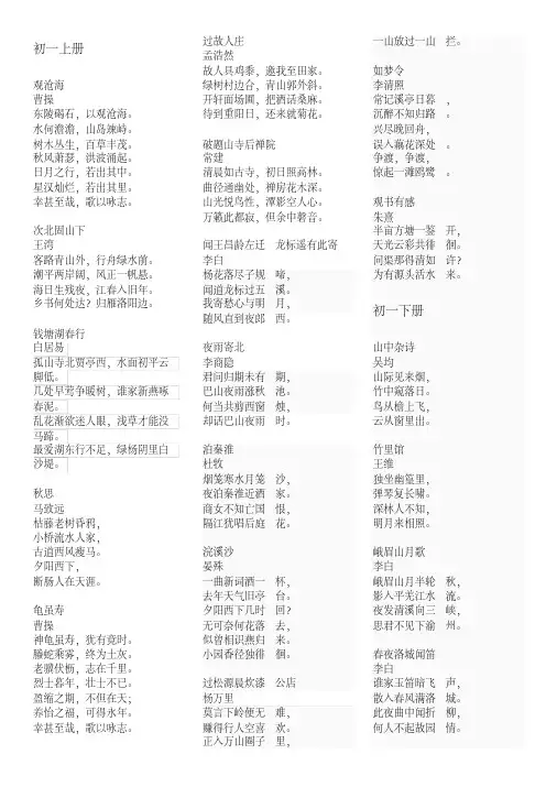 绝对有用：初中语文全部古诗_(初一到初三整理后可直接打印)