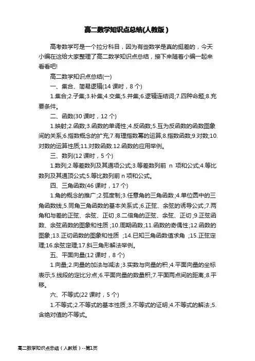 高二数学知识点总结(人教版)