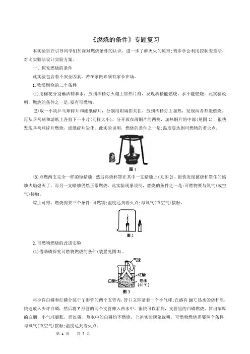 中考化学复习指导：《燃烧的条件》专题复习
