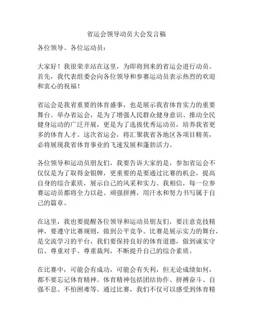 省运会领导动员大会发言稿