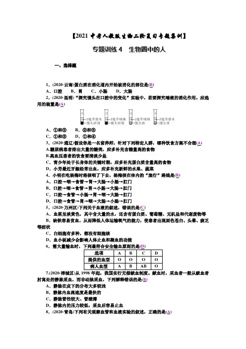 4生物圈中的人【2021中考人教版生物二轮复习专题集训】答案版