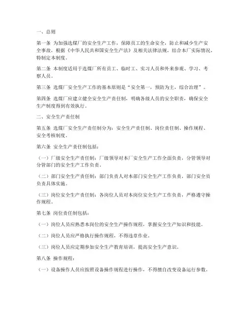 选煤厂安全生产制度