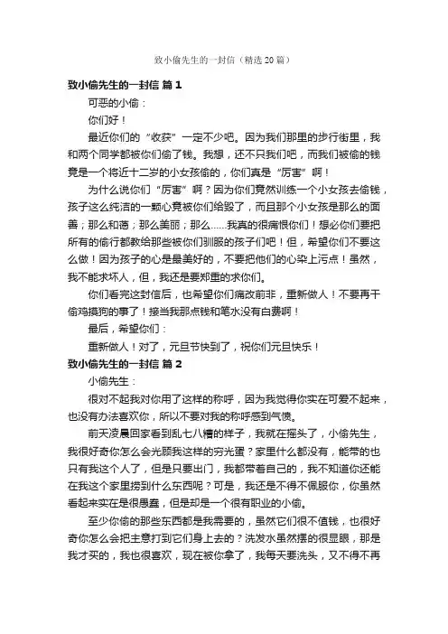 致小偷先生的一封信（精选20篇）