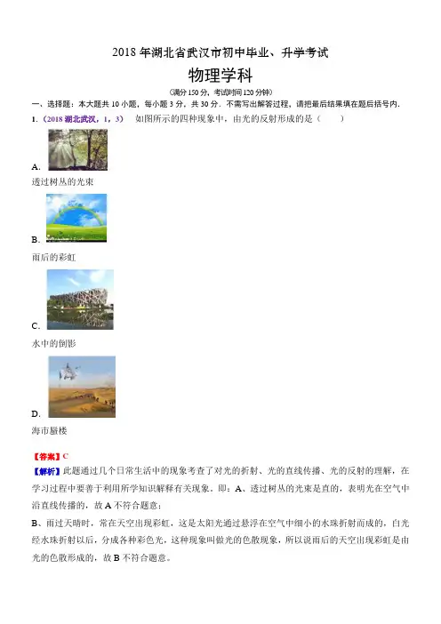 2018年湖北省武汉市中考物理试题(含解析)