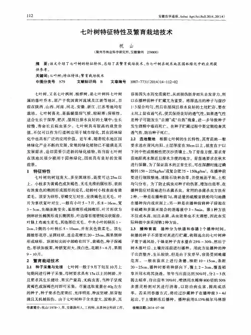 七叶树特征特性及繁育栽培技术