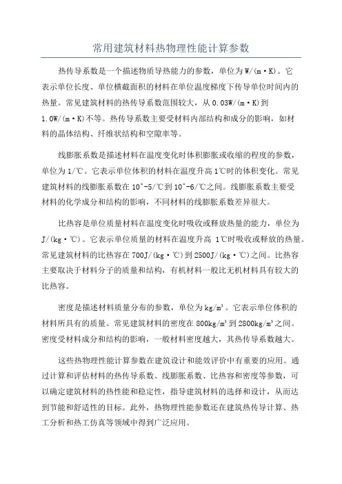 常用建筑材料热物理性能计算参数