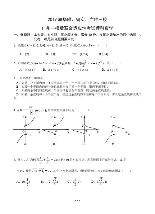 2019届华附、省实、广雅三校广州一模后联合适应性考试理科数学