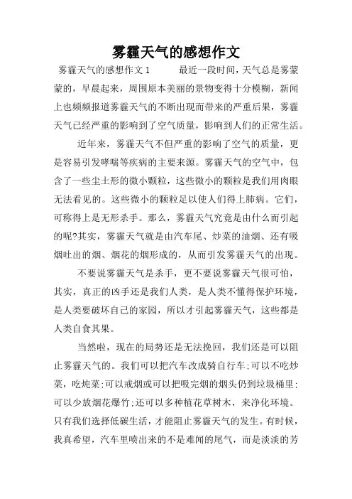 雾霾天气的感想作文