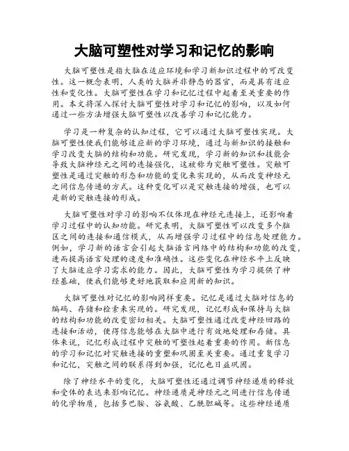 大脑可塑性对学习和记忆的影响