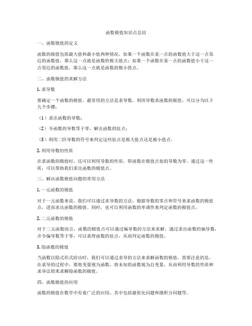 函数极值知识点总结