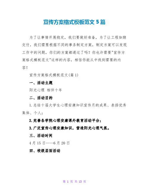 宣传方案格式模板范文5篇