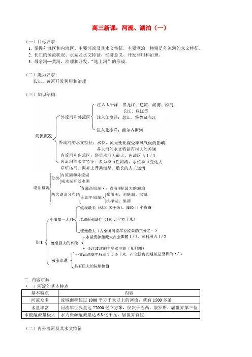 高三地理新课河流、湖泊(一)教案