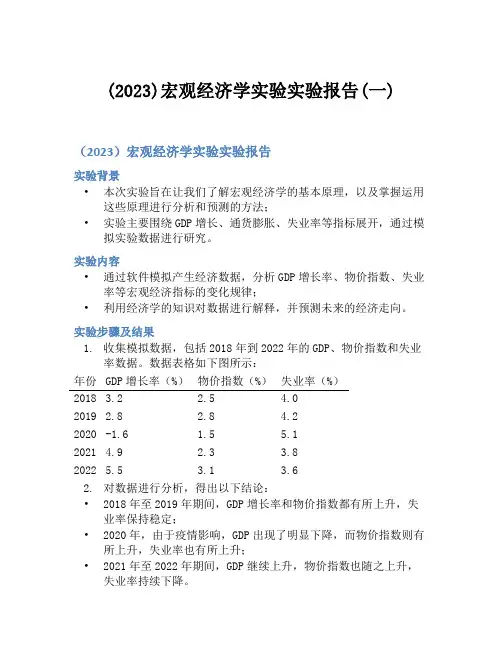 (2023)宏观经济学实验实验报告(一)