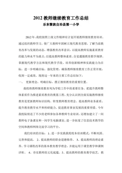 2012教师继续教育工作总结