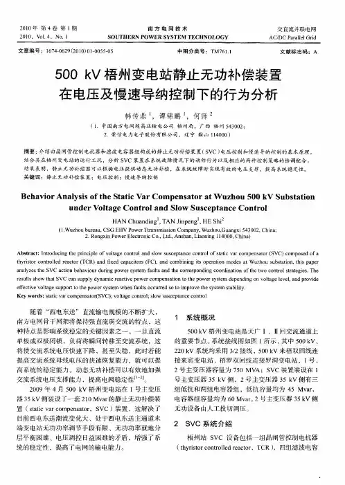 500kV梧州变电站静止无功补偿装置在电压及慢速导纳控制下的行为分析