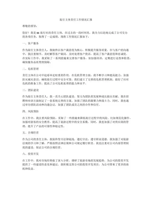 旅行主体责任工作情况汇报