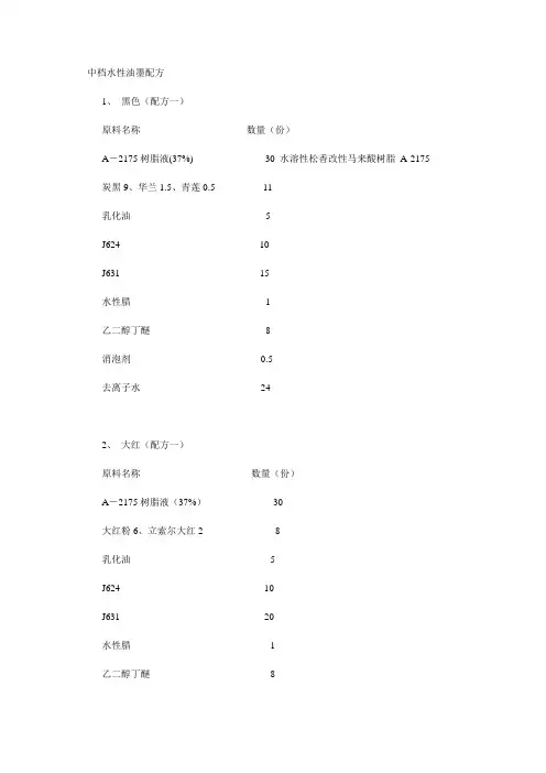 水性油墨配方