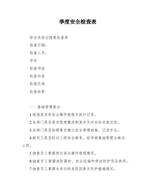 季度安全检查表