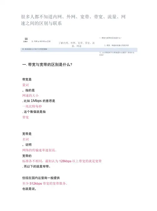 很多人都不知道内网、外网、宽带、带宽、流量、网速之间的区别与联系