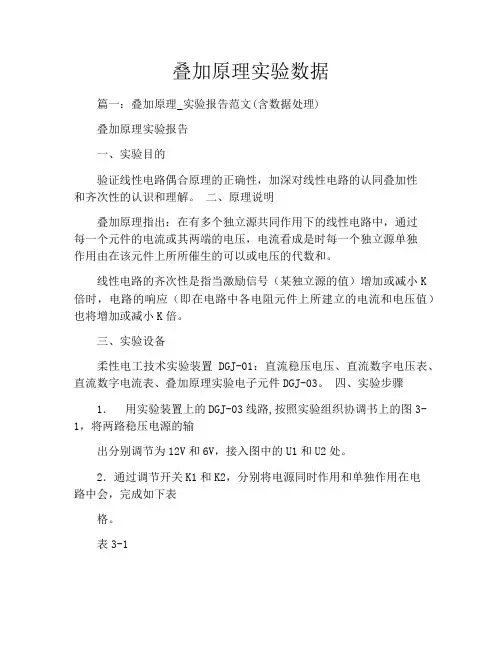 叠加原理实验数据