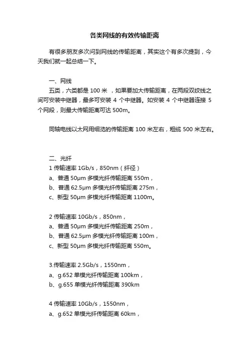 各类网线的有效传输距离