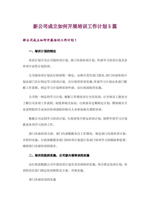 新公司成立如何开展培训工作计划5篇