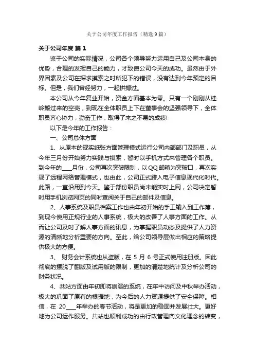 关于公司年度工作报告（精选9篇）