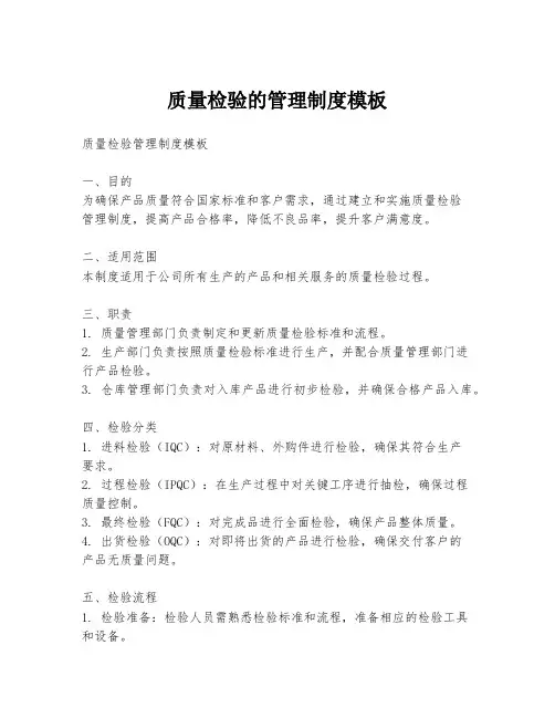 质量检验的管理制度模板