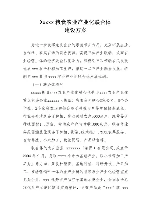 xx粮食农业产业化联合体建设方案