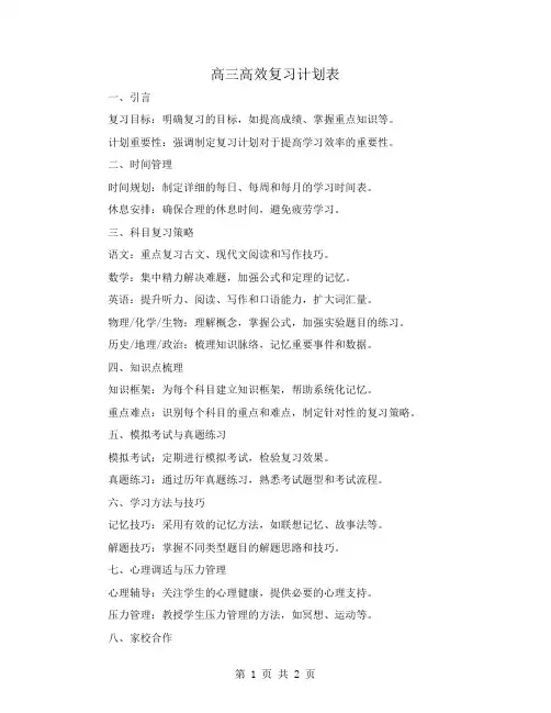 高三高效复习计划表