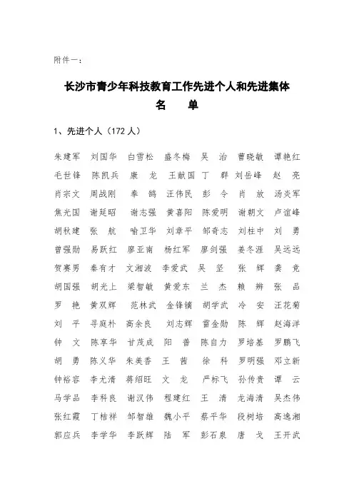 附一：长沙市科技教育工作先进个人和先进集体获奖名单