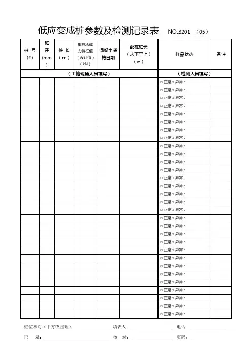 低应变成桩参数及检测记录表